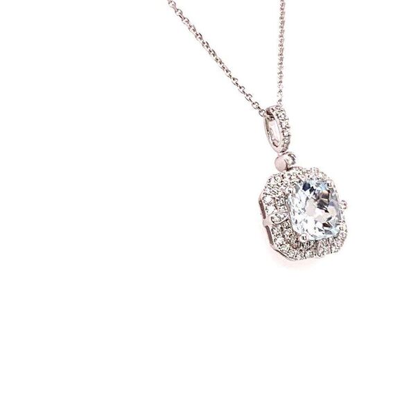 Diamond Aquamarine Necklace 18k Gold 18" 2.24 TCW Certified $3,950 920940 - Picture 2 of 8